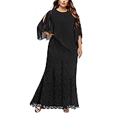 Women's Plus Size Cape Dress with Chiffon Overlay Gown Formal Evening Lace Long Mermaid Dresses 2025
