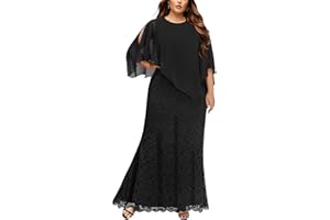 PINUP FASHION Women's Plus Size Cape Dress with Chiffon Overlay Gown Formal Evening Lace Long Mermaid Dresses 2025