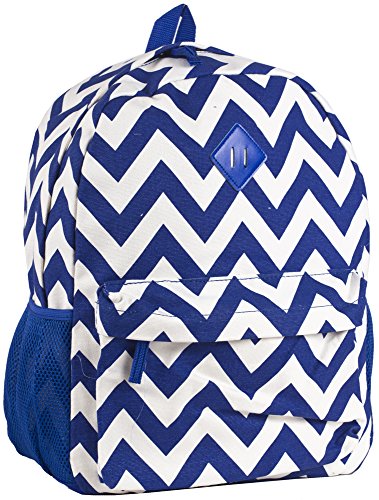 Ever Moda Royal Blue Chevron Print Canvas Backpack (16-inch)