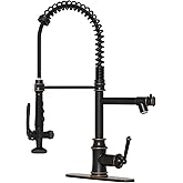 RUMOSE Oil Rubbed Bronze Kitchen Faucets with Pull Down Sprayer 360° Swivel Kitchen Faucet Commercial Double Head Faucet with Pot Filler, Brass Dual Kitchen Sink Faucet with Deck Plate