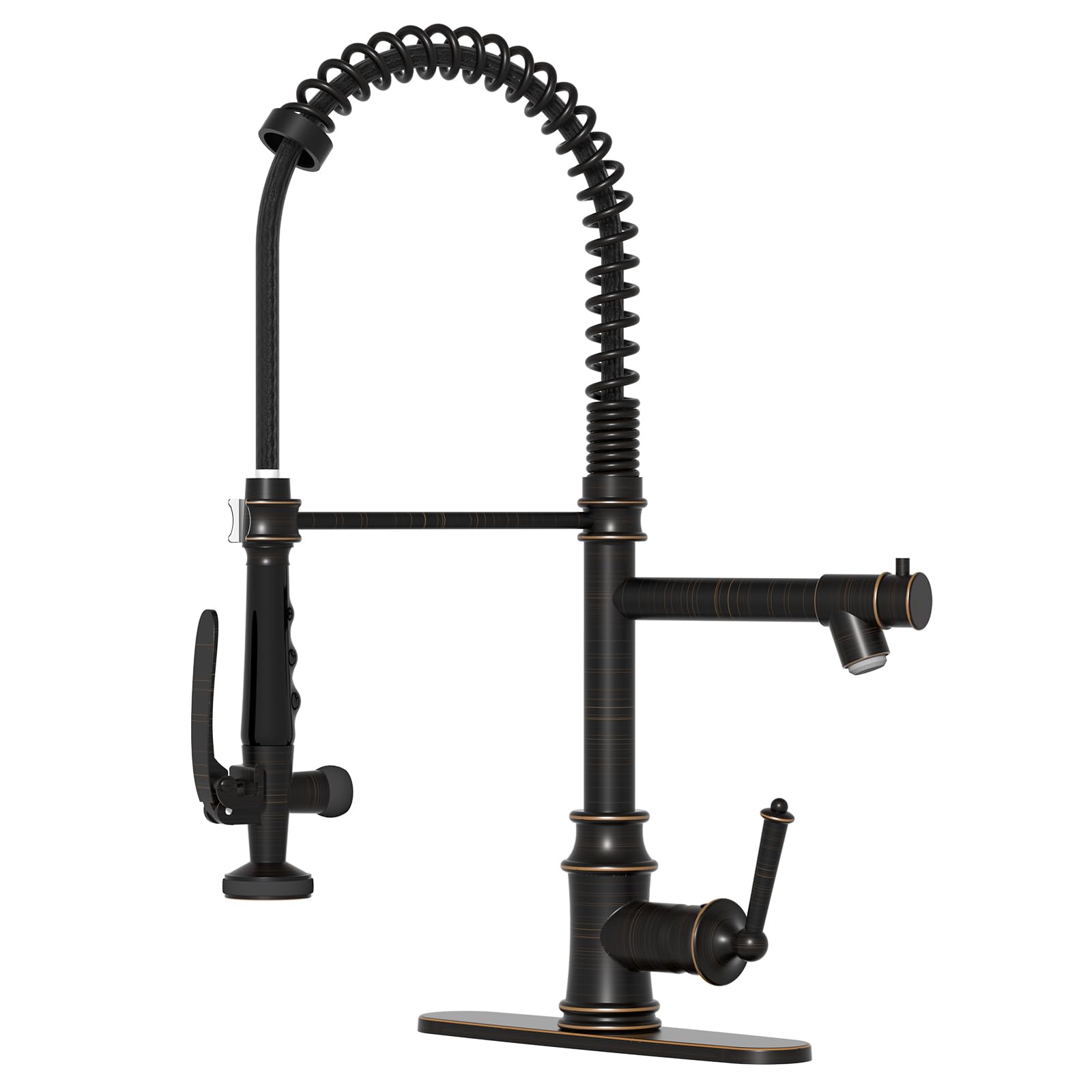 Photo 1 of RUMOSE Oil Rubbed Bronze Kitchen Faucets with Pull Down Sprayer 360° Swivel Kitchen Faucet Commercial Double Head Faucet with Pot Filler, Brass Dual Kitchen Sink Faucet with Deck Plate