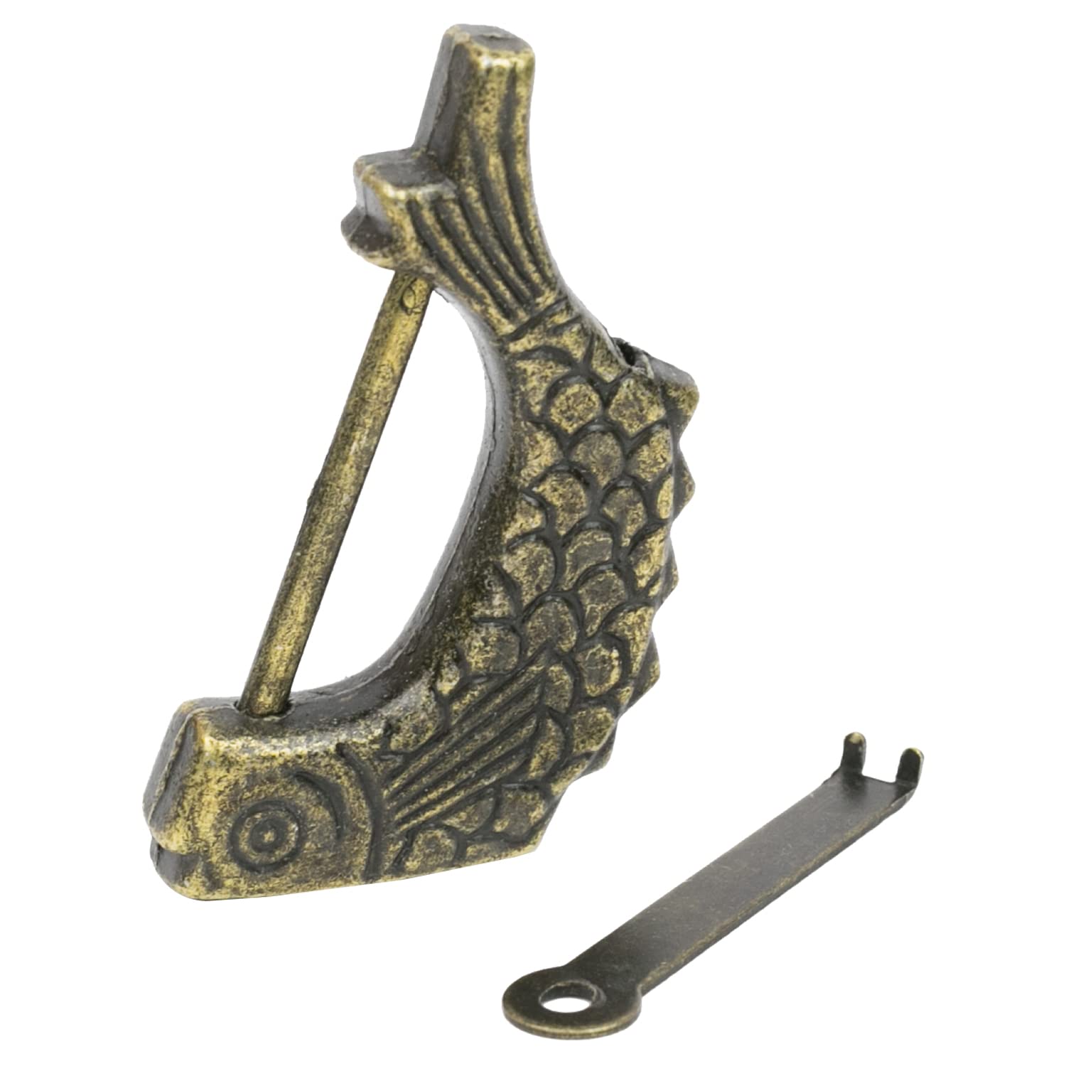 HMF Antique Chinese Decorative Padlock | Fish | 6 x 3 x 0.8 cm | Gold