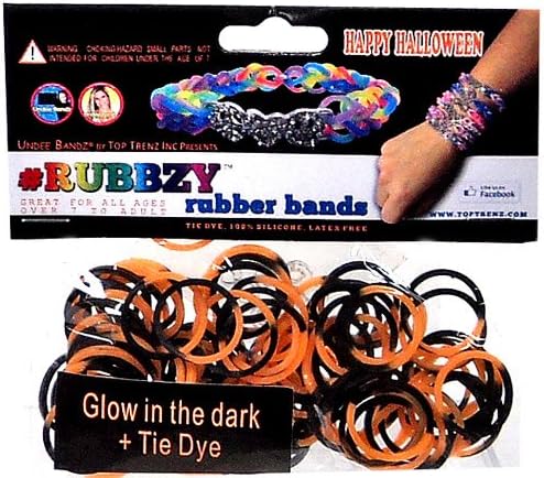 Undee Bandz Rubbzy 100 Halloween Glow in the Dark Black & Orange Tie-Dye Rubber Bands with Clips