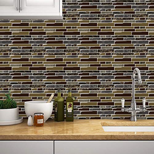 Yipscazo Peel and Stick Anti-Mold Wall Tile for Kitchen Backsplash in Dark Brown (10 Tiles) - Thumbnail 4