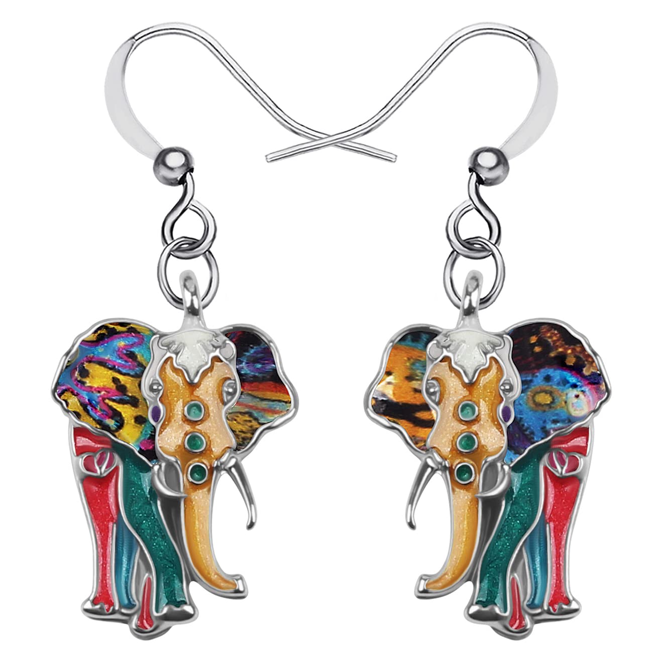 Enamel Alloy Jungle Elephant Earrings Dangle Stud French Clip Fashion Jewelry For Women Girls Charm Gift (Multi)