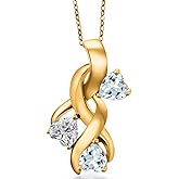 Gem Stone King 18K Yellow Gold Plated Silver Lab Grown Diamond and Sky Blue Aquamarine Pendant Necklace for Women | 1.27 Cttw | Gemstone April Birthstone | Heart Shape 5MM | With 18 Inch Chain