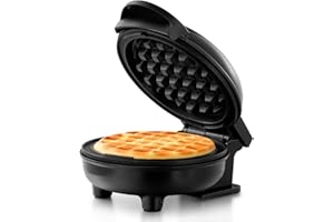 Holstein Housewares Personal/Mini Waffle Maker, Non-Stick Coating, Black - 4-inch Waffles in Minutes, Ideal for Breakfast, Brunch, Lunch or Snacks