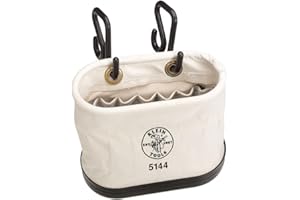 Klein Tools 5144 Canvas Bucket, Aerial Oval Tool Bucket with Black Molded Polypropylene Bottom, Includes Hooks, 15 Pockets