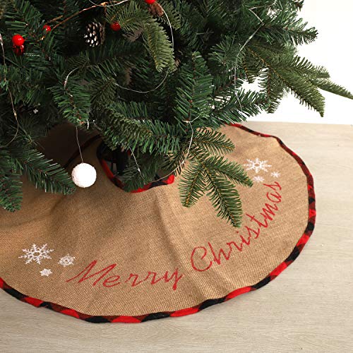 N&T NIETING Burlap Christmas Tree Skirt 30 Inches, Rustic Xmas Tree Skirt for Christmas Decorations, Merry Christmas Tree Ornaments, Holiday Home Decor