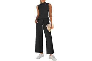 ANRABESS Women 2 Piece Outfits Summer Lounge Sets Mock Neck Top Wide Leg Pants Casual Fashion Tracksuit 2024 Travel Clothes