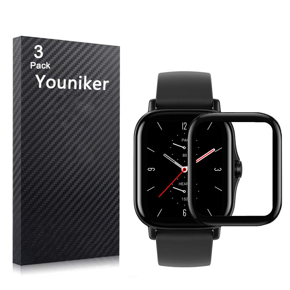 Youniker 3 Pack Compatible with Amazfit GTS 2 Screen Protector Film Compatible with Amazfit GTS2 Smartwatch Screen Protectors Foils 3D Full Coverage Screen Cover Anti-Scratch
