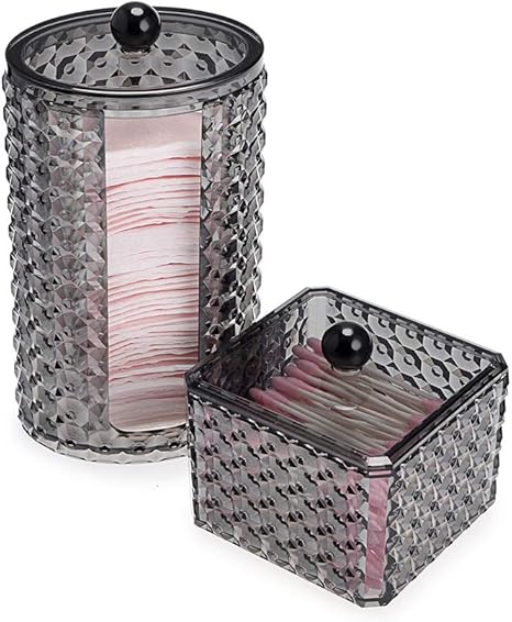 Amazon Co Jp Sumnacon コットンケース 綿棒ケース コスメボックス ふた付き アクリル ジュエリー アクセサリー 収納 クリアボックス パ フ 綿棒 コットン 口紅 ネイルカラー コスメ小物 ブラック 2個セット ビューティー