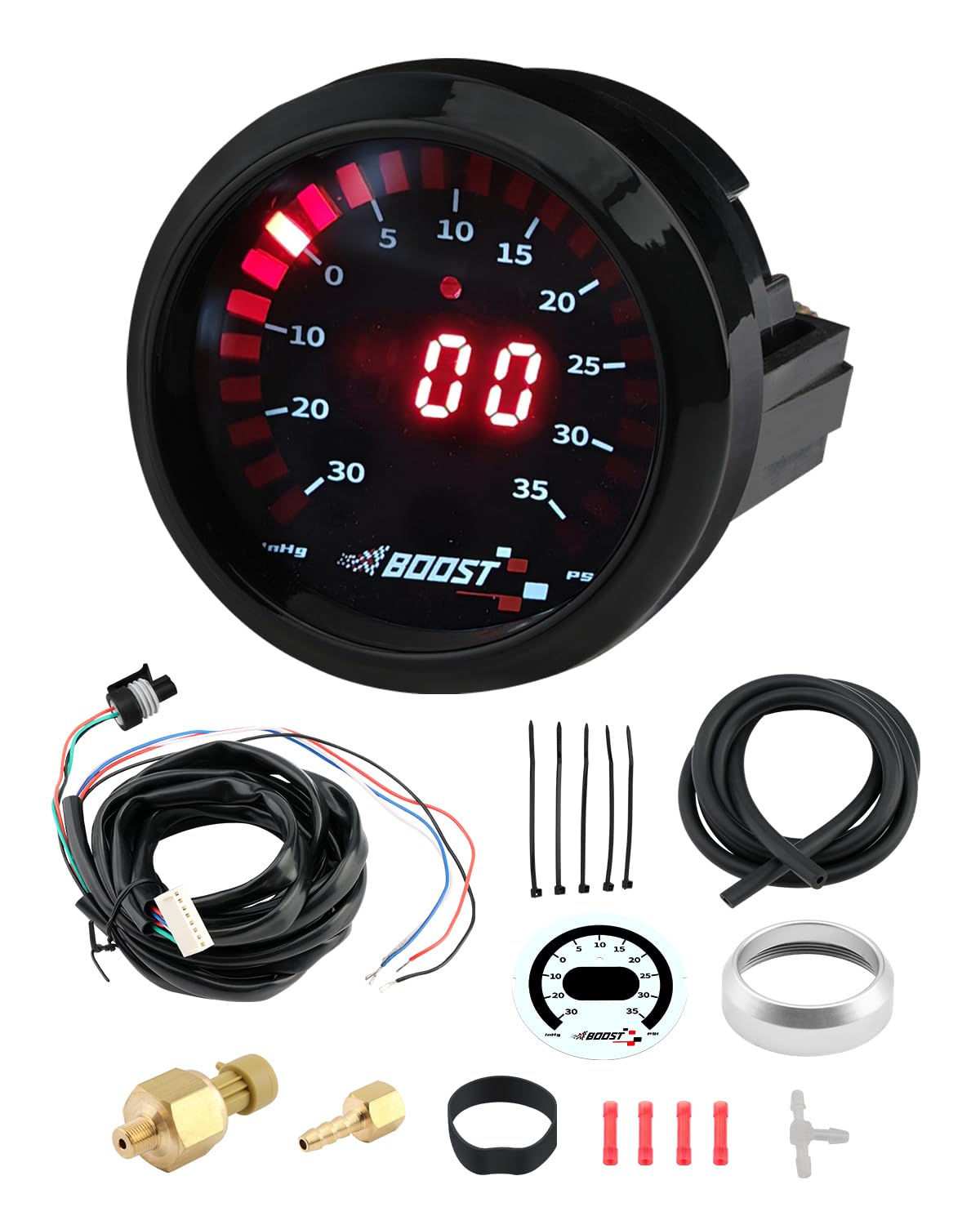 Boost Gauge 52mm(2-1/16"), -30-35psi, Electronic