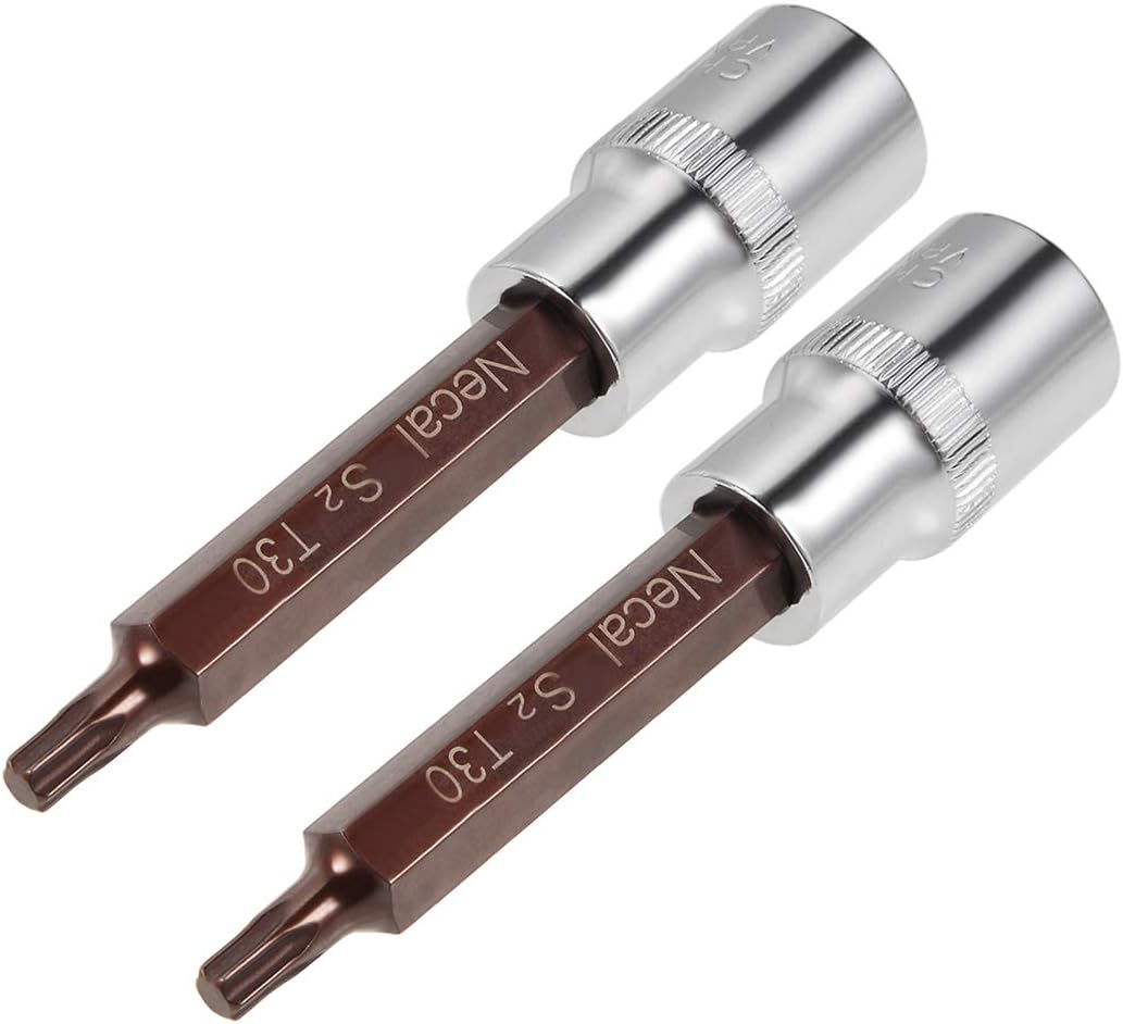 sourcing map 1/2-Inch Drive T30 Torx Bit Socket S2 Steel 100mm Length 2 Pcs, T30 x 1/2"