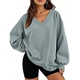 Trendy Queen Womens Oversized Sweatshirts Fall Fashion V Neck Hoodies Loose Fit Winter Outfits Teen Girl Clothes 2025