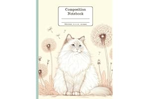 Ragdoll Cat and Blooms Harmony Floral Wide Ruled Paper Composition Notebook: Cute Ragdoll Cat Dandelion Flowers Floral Diary Journal Notebook for Cat Lovers; 8.5x11 inch with 120 Lined Page