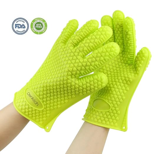 Denkich guantes de silicona resistente al calor para barbacoa mitones del horno para asar, hornear, agarradores de cocina