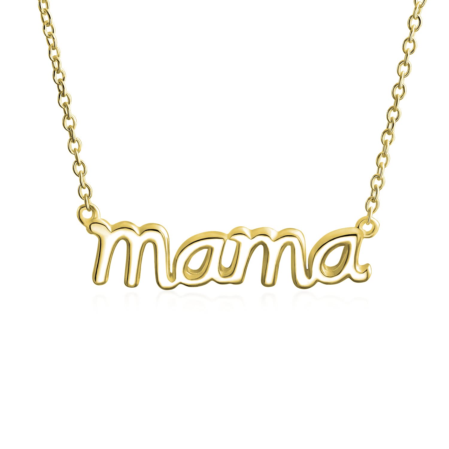 Bling Jewelry Personalized Name Plated Talk Station Pendant MAMA Word Necklace For Mother For Women Polished Yellow Gold Plated .925 Sterling Silver