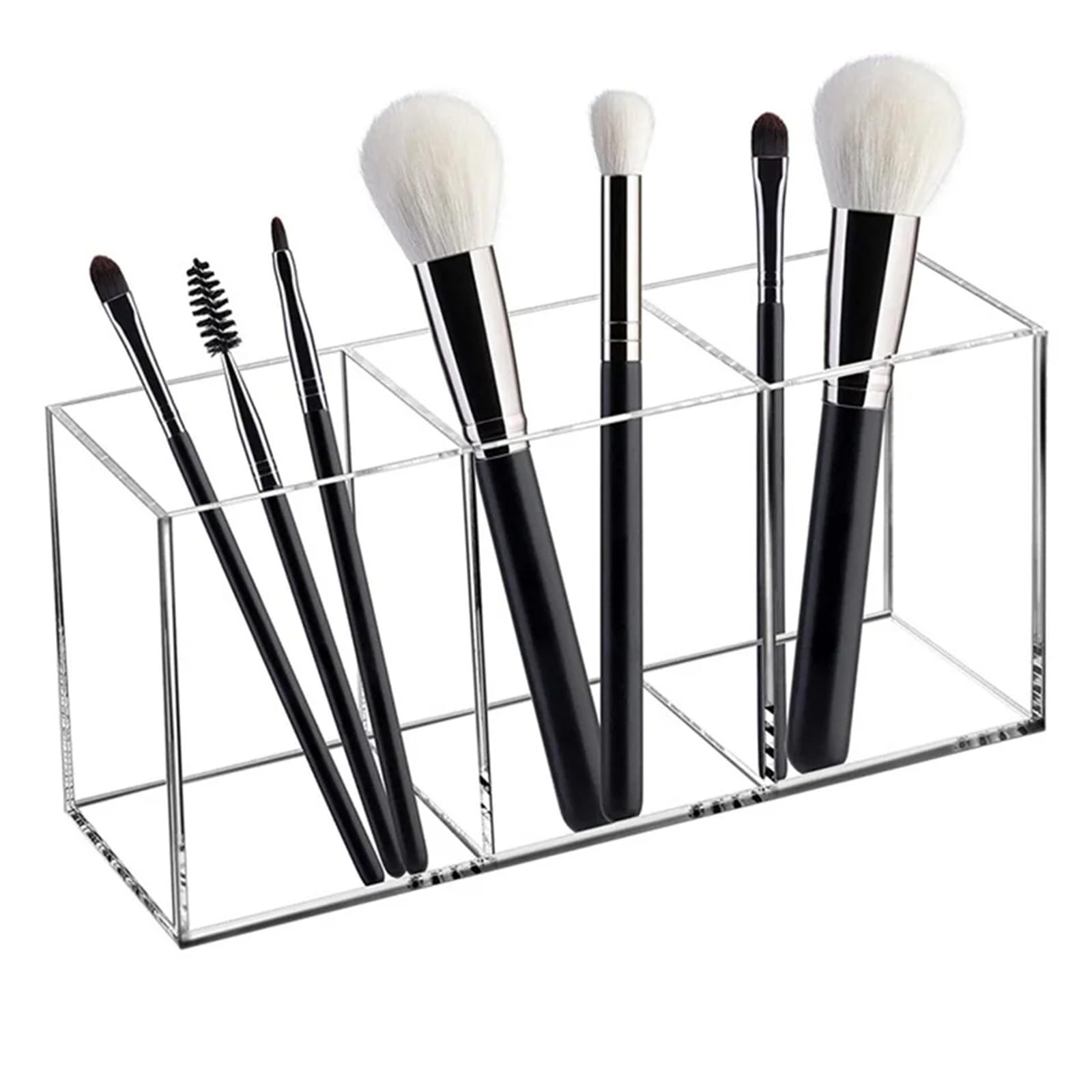 trabag Acrylic Make Up Organiser Storage, 3 Slots Clear Acrylic Makeup Brush Organiser, Acrylic Pen Holder Storage, Makeup Brush Holder For Bathroom Bedroom Dress Table Vanities Office Desk