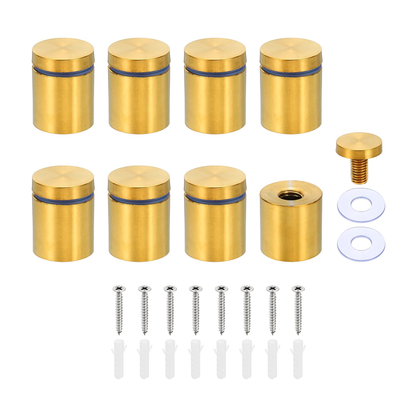 PATIKIL 1 x 1.2 Inch Sign Standoff Screws, 8 Set Stainless Steel Wall Standoff Mounting Hardware Advertising Glass Nail for Hanging Acrylic Picture Frame Acrylic Panel, Gold
