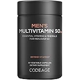 Codeage Men's Multivitamin 50 - Essential Vitamins & Minerals for Men Over 50 - Daily Multivitamins for Men Supplement - Vitamin A, C, D3, E, B6, B1, CoQ10, Probiotics, Lutein - Non-GMO - 30 Capsules