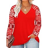 TIYOMI Plus Size Tops for Women Raglan Long Sleeve V Neck T Shirts Casual Color Block Leopard/Floral Tops Winter Tee Shirt
