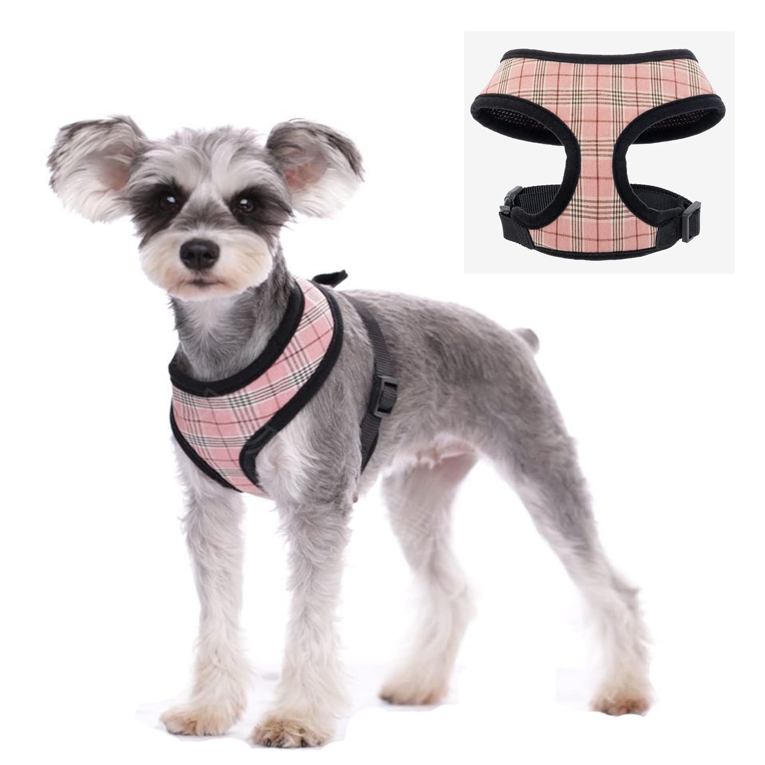 Dog Harnesses,Soft Cotton Plaid Small Dog Harness Pet Vest Harnesses for Cats Puppy Samll Dogs Medium Dogs (Pink, XS)