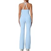 RXRXCOCO Cross Back Workout Sets for Women 2 Piece Padded Tank Tops Flare Leggings Gym Outfits with Pockets