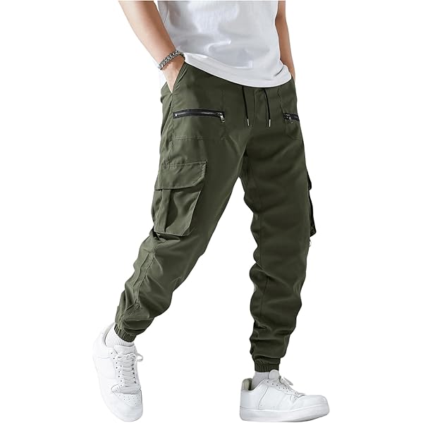 Verdusa Men's Drawstring Waist Zip Up Cargo Jogger Pants