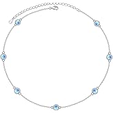 FLYOW S925 Sterling Silver Dainty Butterfly/Moonstone/Turquoise/Agate/Circle Choker Necklace Short Dainty Layered Pendant Necklace Jewelry for Women Girls