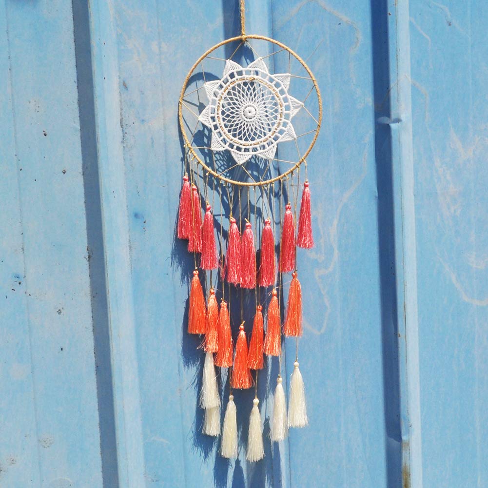 IcosaMro Pink Dream Catcher for Bedroom, Car - Boho Decor Macrame Tassel Wall Decorations for Bedroom for Kids Girls Boys Women Men