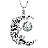 TYSO Mushroom Necklace 925 Sterling Silver Moss Agate Mushroom Moon Pendant Necklace Jewelry Birthday Gifts for Women