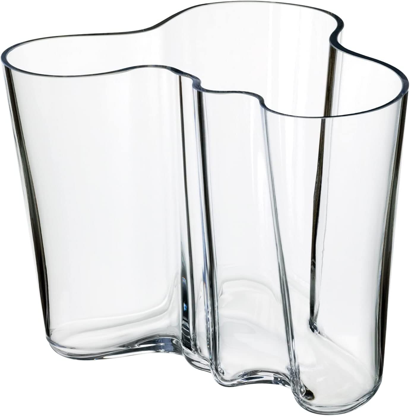 Iittala Alvar Aalto 1007041 Transparent Crystal Glass Vase in Wave Shape, 16 cm x 20.8 cm