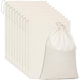 15 Packs Muslin Bags with Drawstring Canvas Large Storage Cloth Bags Bulk Cotton Reusable Grocery Sacks DIY Craft Sachet Sacks for Party Wedding Home Storage, Natural Color(13.8 x 10 Inches)