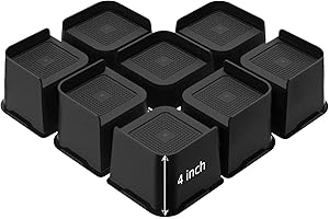 JONHWI Bed Risers, Oversized Furniture Risers, 4 inch Raise Blocks for Bed Couch Desk Sofa Table Lifts, Furniture Legs Lifters Support up to 6000 Lbs (Black, 8 Pack Set)