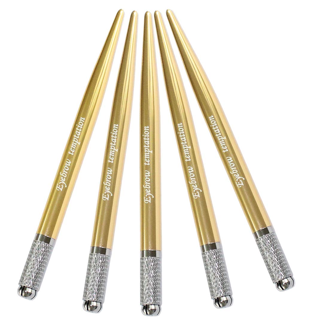 Xiaoyu 5PCS Microblading Pens Manual Tattoo Eyebrow Pens for Permanent Makeup Tattoo Supplies - Gold