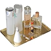 FREELOVE Rectangle Metal Decorative Serving Tray, Perfume Organizer Candle Towel Makeup Jewelry Organization Dresser Vanity Counter Coffee Table Desk Preppy Room Decor, Mirror Gold, 12''X7.9''
