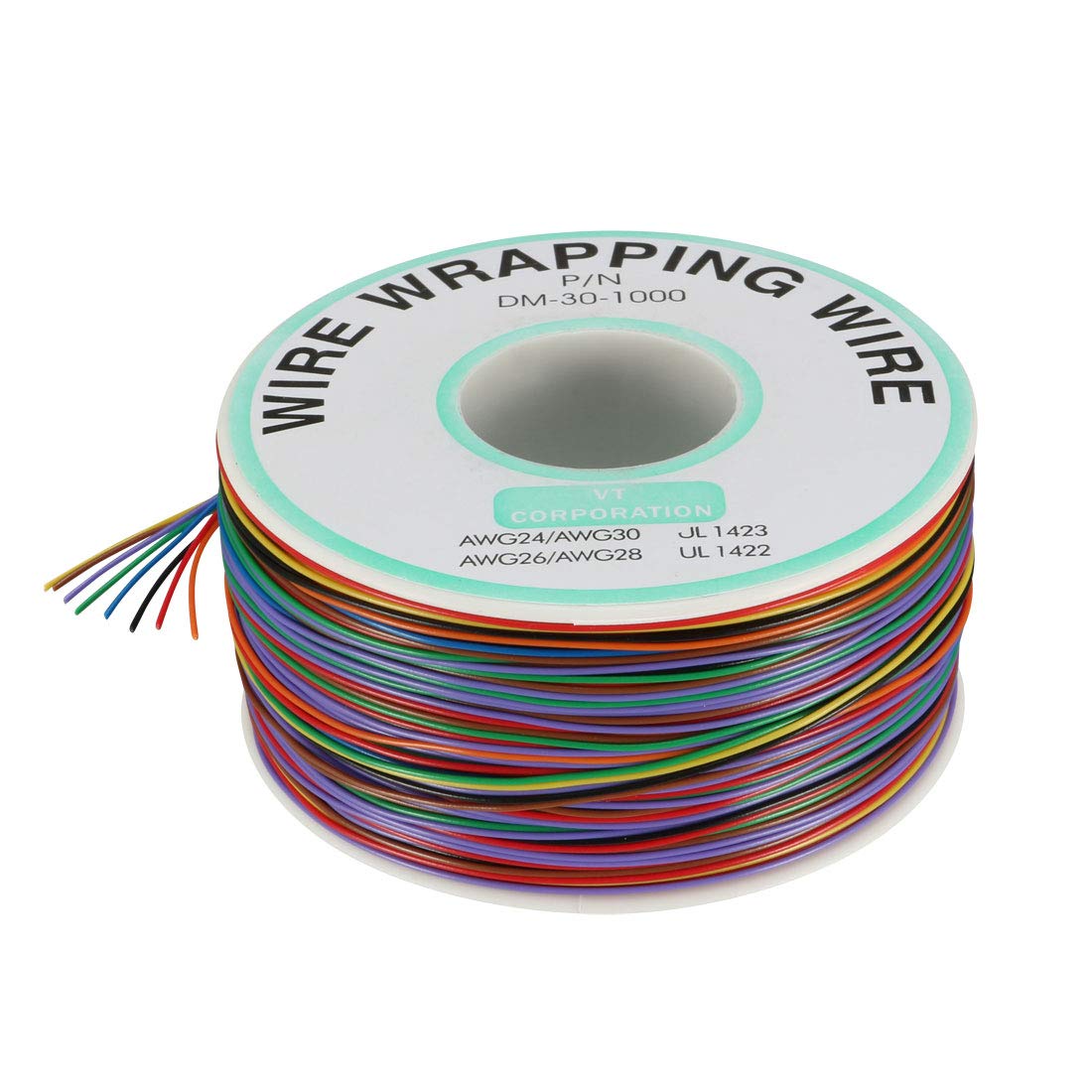 sourcing map Wrapping Wire Tin Plated Copper Wire PCB Solder Wires Cable P/N DM-30-1000 30 AWG 250M Length 8 Colors for Eletronic Test