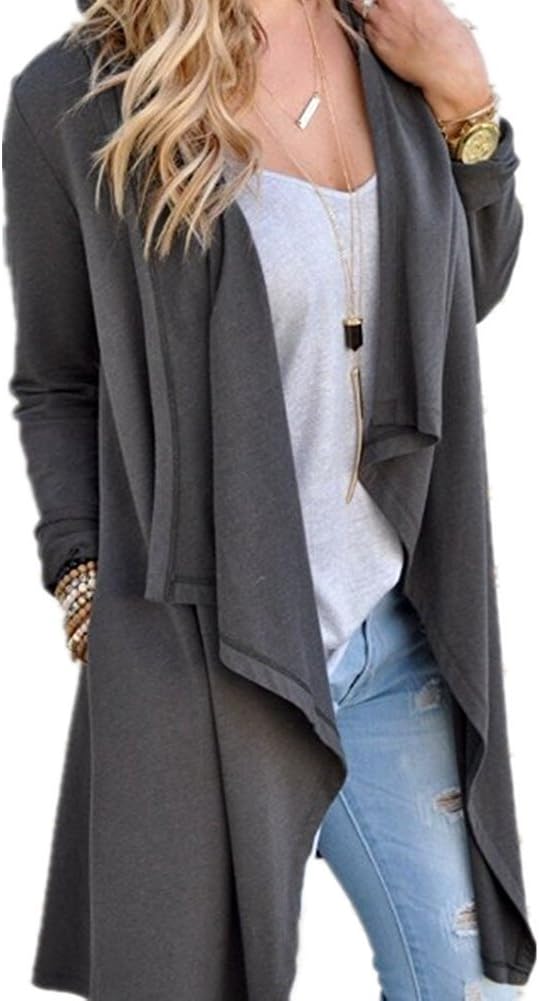 Mitario Femiego Womens Casual Lightweight Knitted Open Front Coat Cardigan