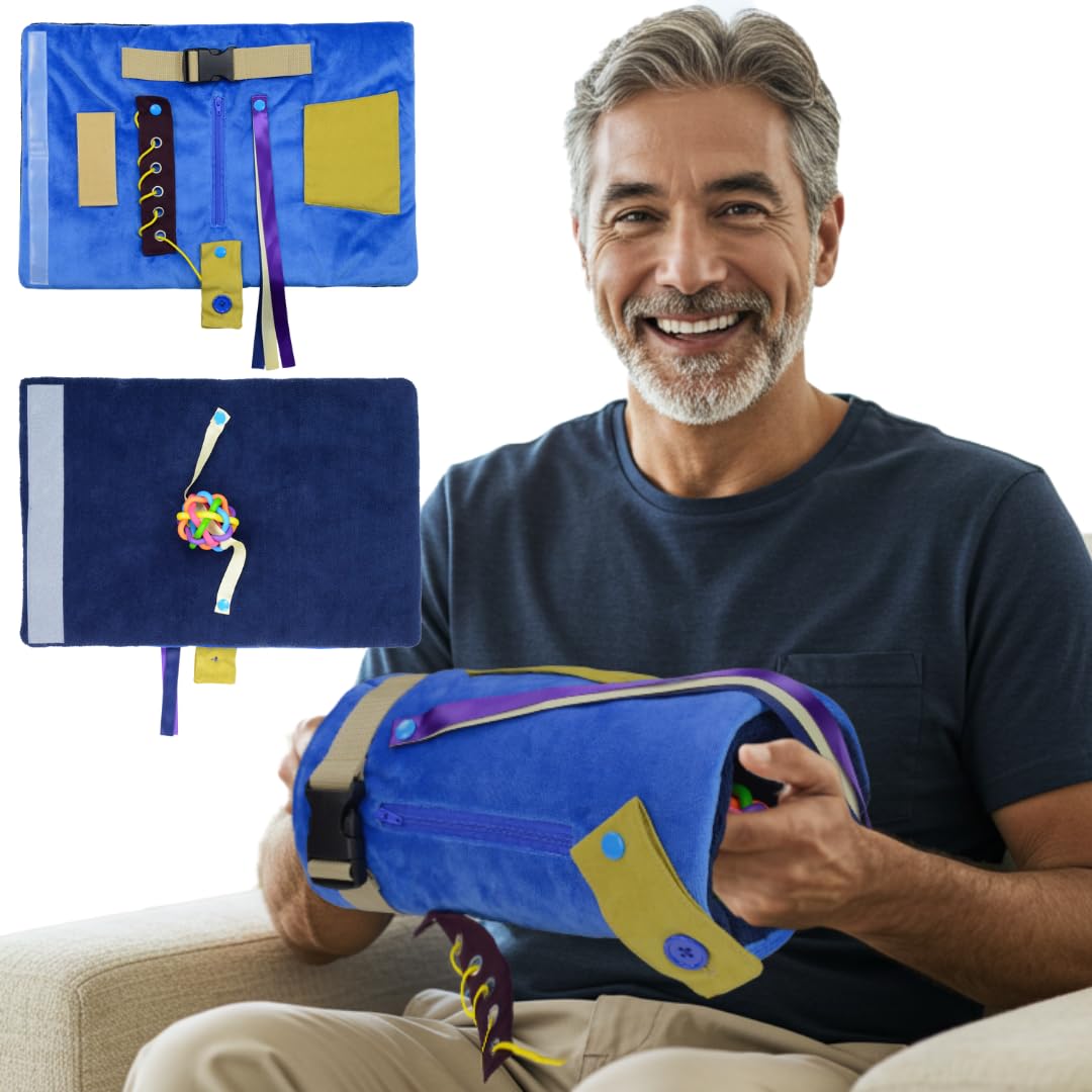Modaliv 2-in-1 Sensory Fidget Blanket & Activity Mat for Alzheimer’s & Dementia | Calming Tactile Stimulation for Anxiety, Restlessness & Agitation | Keeps Hands Busy for Elderly – Blue