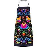 Senheol Mexican Floral Aprons, Waterproof Adjustable Apron for Kitchen Bbq with 2 Pockets, Gifts for Women Men