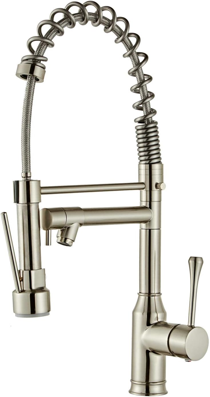 Commercial Kitchen Tap with Pull Down Sprayer Nickel Brushed Modern