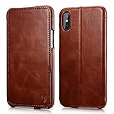 iPhone X Case,Benuo [Vintage Classic Series]Genuine Leather Folio Flip Corrected Grain Leather Case,Ultra Slim,Handmade Style with Magnetic Closure for Apple iPhone X/iPhone 10 (Brown)
