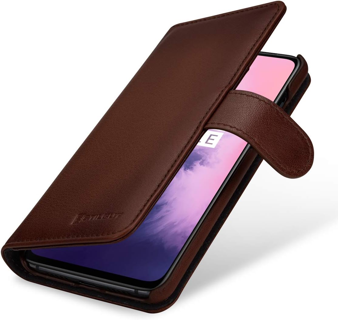 StilGut Wallet Case for OnePlus 7, Genuine Leather OnePlus 7 Case with Card Slots & Magnetic Closure, Antique Brown