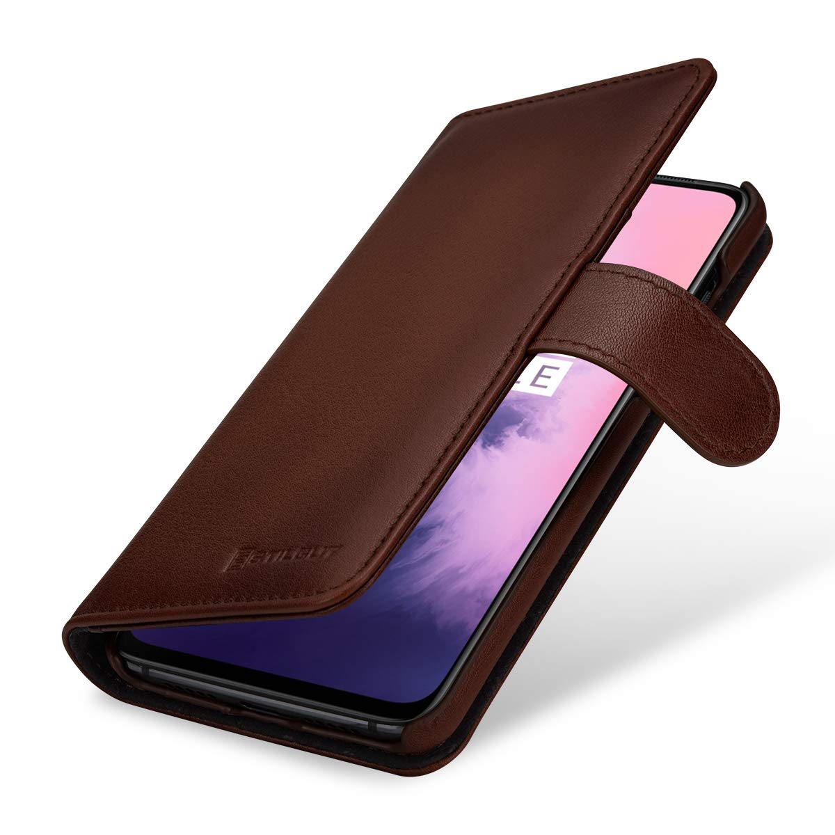 StilGut Wallet Case for OnePlus 7, Genuine Leather OnePlus 7 Case with Card Slots & Magnetic Closure, Antique Brown