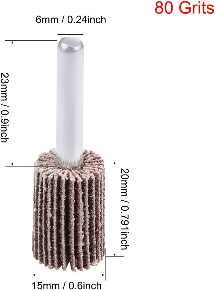 sourcing map 15mm Flap Wheels Shank Mounted Sanding Disc Abrasive Wheel 80 Grits 5 Pcs - Image 3