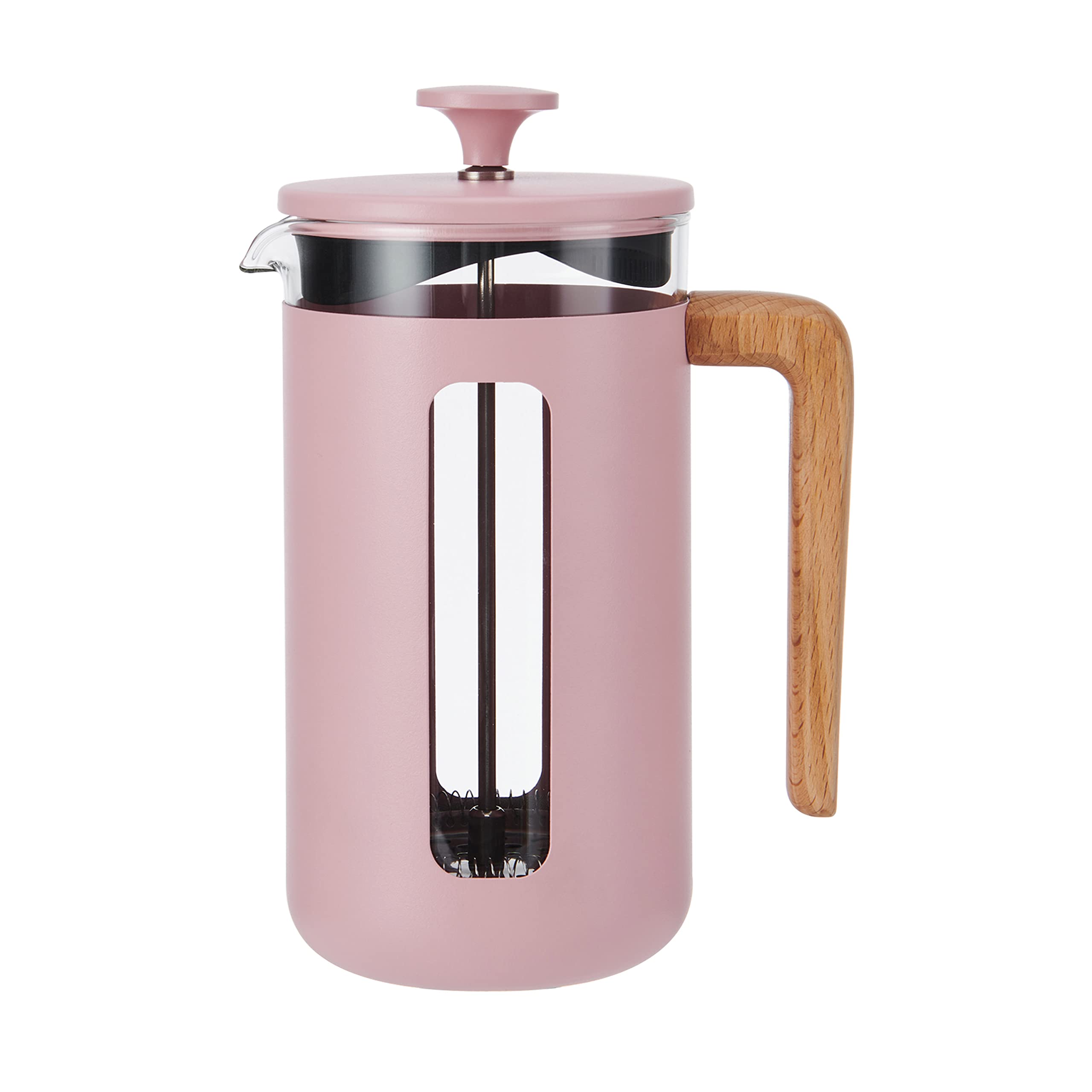 La Cafetière Pisa Cafetière, 8-Cup/1L, Heat-Resistant Borosilicate Glass and Stainless Steel with Easy-Grip Plunger, Large French Press Coffee Maker for Loose Tea and Ground Coffee, Pink