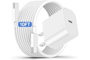 CSXZCOON iPhone 17 16 15 Fast Charger and 10ft Type C to C Cable Cord Long, 20W USB C Charging Block Plug for Apple iPhone 17 Pro Max/17 Air/16 Pro/16 Plus/15 Pro/15 Mini/iPad Power Adapter Cube Brick/AirPods