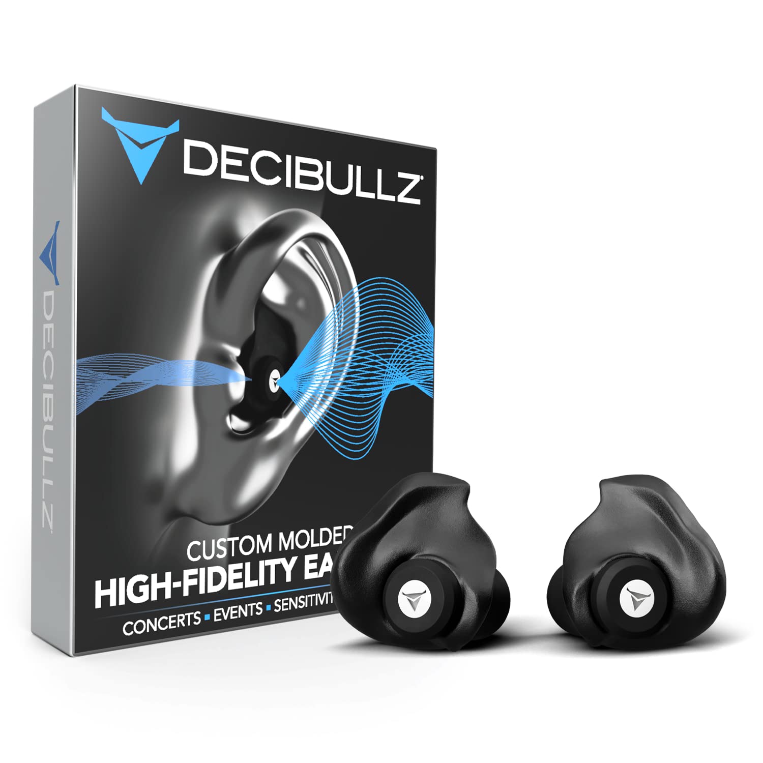 Decibullz – Custom Moulded High-Fidelity (Hi-Fi) Earplug Filters for Concerts and Events (Black)