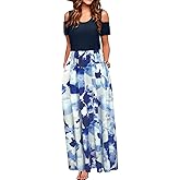 STYLEWORD Women's 2026 Summer Maxi Long Dresses Cold Shoulder Sundress with Pocket